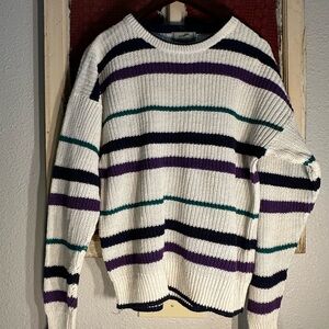 Striped Sweater in White, Purple, and Black